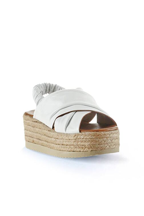 Bueno Shoes Beyaz Deri Kadın Dolgu Topuklu Espadril Sandalet 01wu6105 - Görsel 3