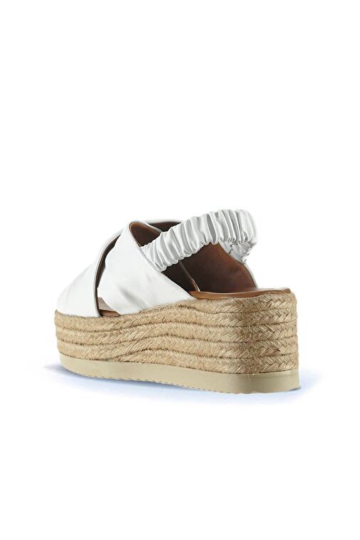 Bueno Shoes Beyaz Deri Kadın Dolgu Topuklu Espadril Sandalet 01wu6105 - Görsel 5