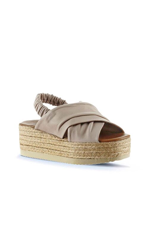 Bueno Shoes Gri Deri Kadın Dolgu Topuklu Espadril Sandalet 01wu6105 - Görsel 3