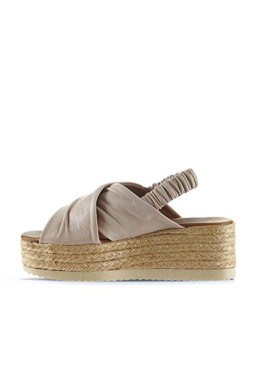 Bueno Shoes Gri Deri Kadın Dolgu Topuklu Espadril Sandalet 01wu6105 - Görsel 4