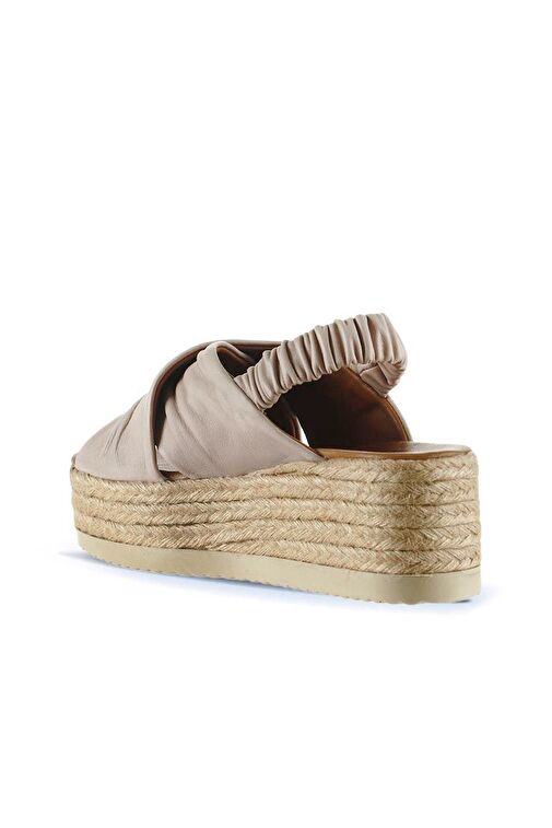 Bueno Shoes Gri Deri Kadın Dolgu Topuklu Espadril Sandalet 01wu6105 - Görsel 5