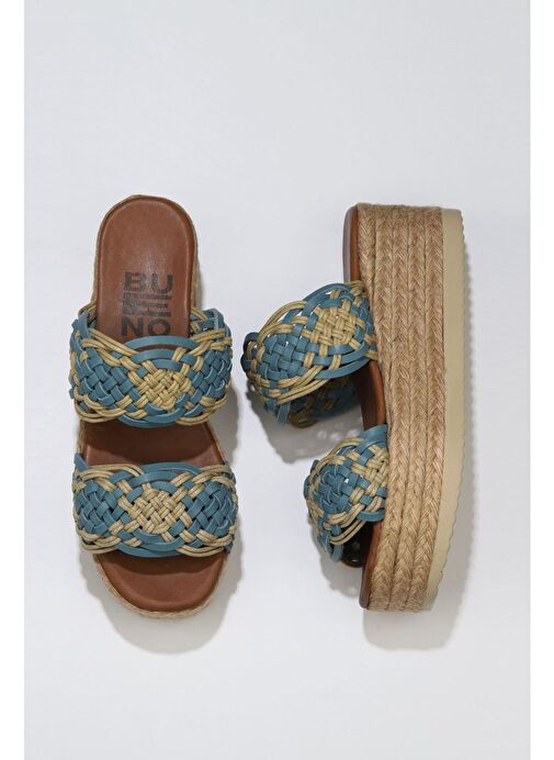 Bueno Shoes Mavi Deri Kadın Espadril Terlik 01wu6110 - Görsel 2