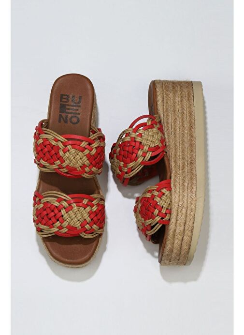 Bueno Shoes Kırmızı Deri Kadın Espadril Terlik 01wu6110 - Görsel 2