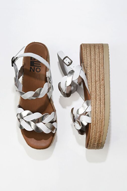 Bueno Shoes Bej Beyaz Parlak Deri Kadın Dolgu Topuklu Espadril Sandalet 01wu6119 - Görsel 2