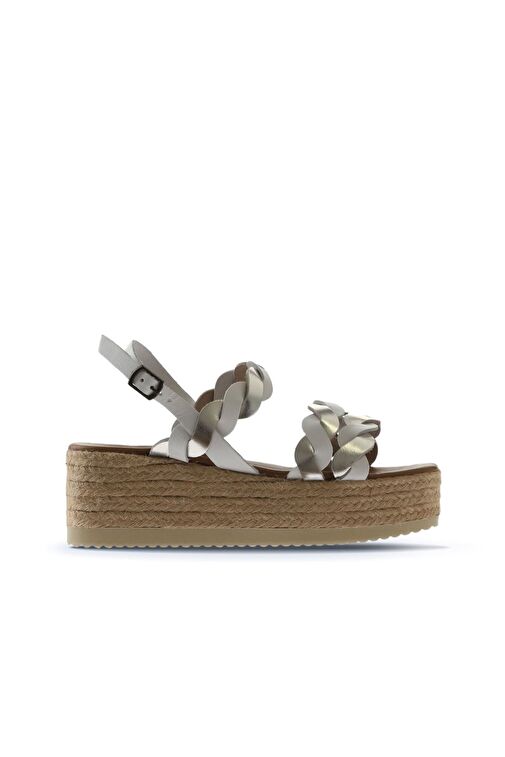 Bueno Shoes Bej Beyaz Parlak Deri Kadın Dolgu Topuklu Espadril Sandalet 01wu6119 - Görsel 3