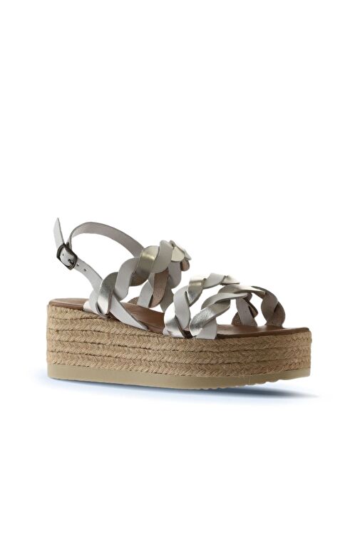 Bueno Shoes Bej Beyaz Parlak Deri Kadın Dolgu Topuklu Espadril Sandalet 01wu6119 - Görsel 4