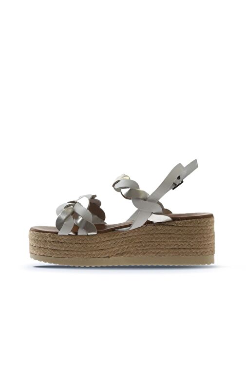 Bueno Shoes Bej Beyaz Parlak Deri Kadın Dolgu Topuklu Espadril Sandalet 01wu6119 - Görsel 5