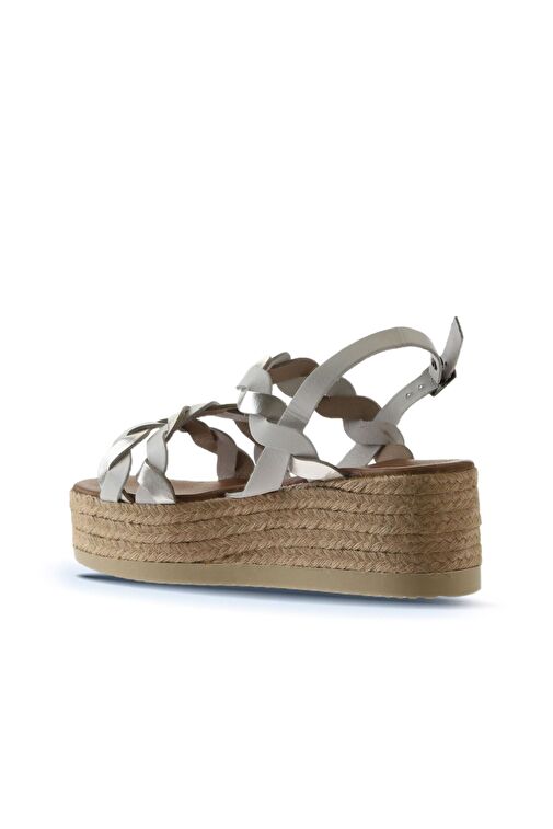 Bueno Shoes Bej Beyaz Parlak Deri Kadın Dolgu Topuklu Espadril Sandalet 01wu6119 - Görsel 6