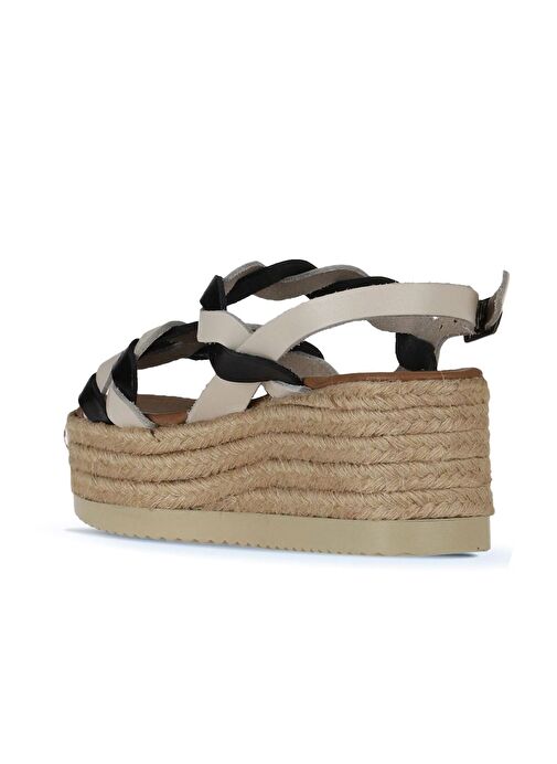 Bueno Shoes Siyah Bej Parlak Deri Kadın Dolgu Topuklu Espadril Sandalet 01wu6119 - Görsel 6