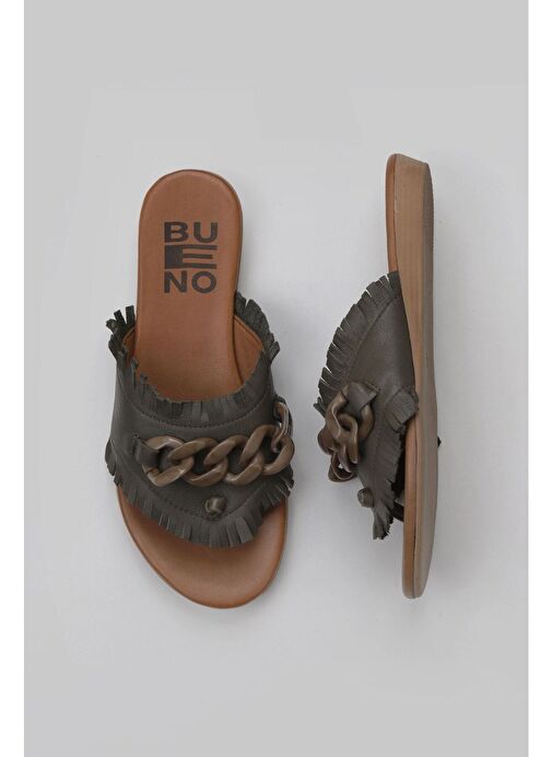 Bueno Shoes Haki Deri Kadın Parmak Arası Terlik 01wu7408 - Görsel 2