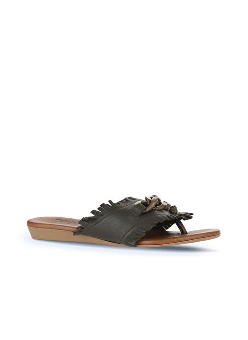Bueno Shoes Haki Deri Kadın Parmak Arası Terlik 01wu7408 - Görsel 4