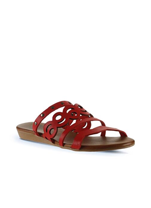 Bueno Shoes Kırmızı Deri Kadın Düz Terlik 01wu7445 - Görsel 4