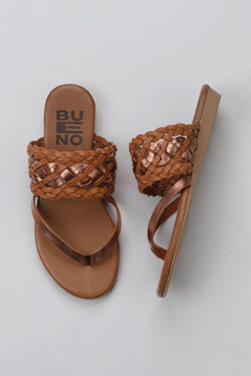 Bueno Shoes Taba Parlak Deri Kadın Parmak Arası Terlik 01wu7448 - Görsel 2
