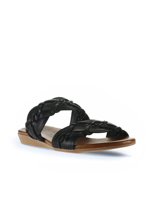 Bueno Shoes Siyah Deri Kadın Düz Terlik 01wu7452 - Görsel 3