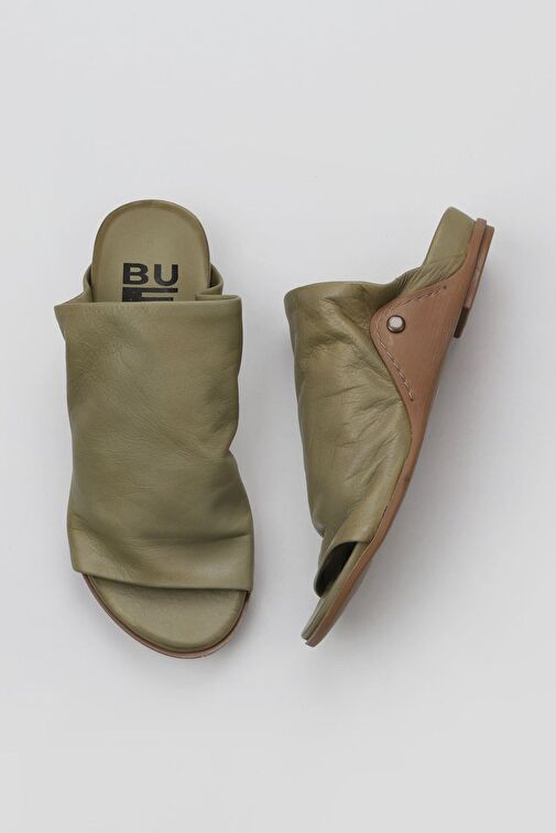 Bueno Shoes Haki Deri Kadın Düz Terlik 01wu7602 - Görsel 2