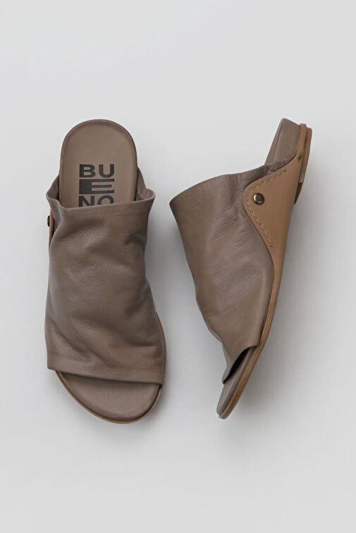 Bueno Shoes Gri Deri Kadın Düz Terlik 01wu7602 - Görsel 2