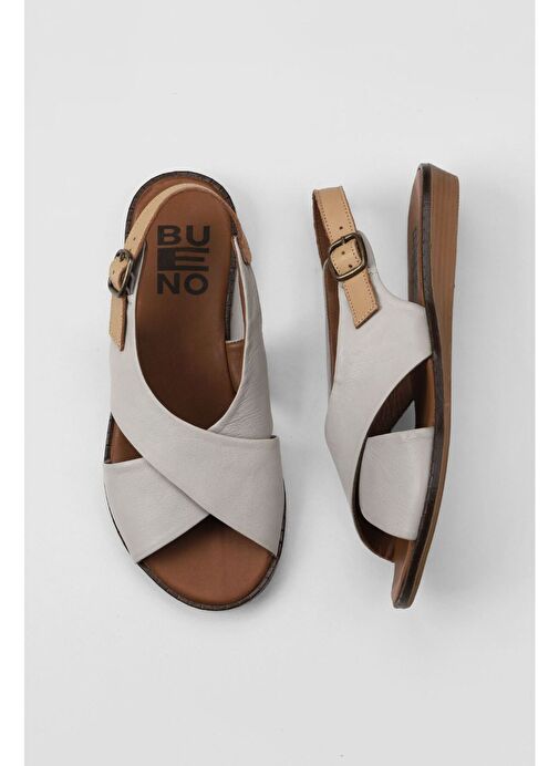 Bueno Shoes Gri Bej Deri Kadın Düz Sandalet 01wu8213 - Görsel 2
