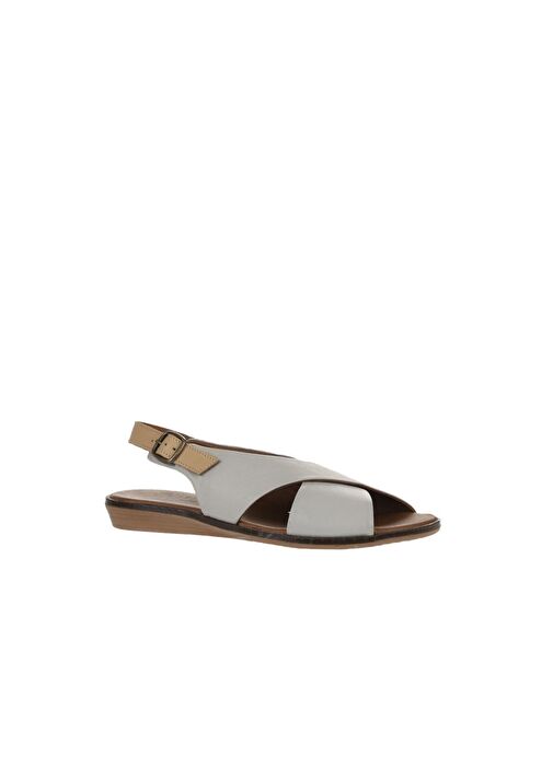 Bueno Shoes Gri Bej Deri Kadın Düz Sandalet 01wu8213 - Görsel 4