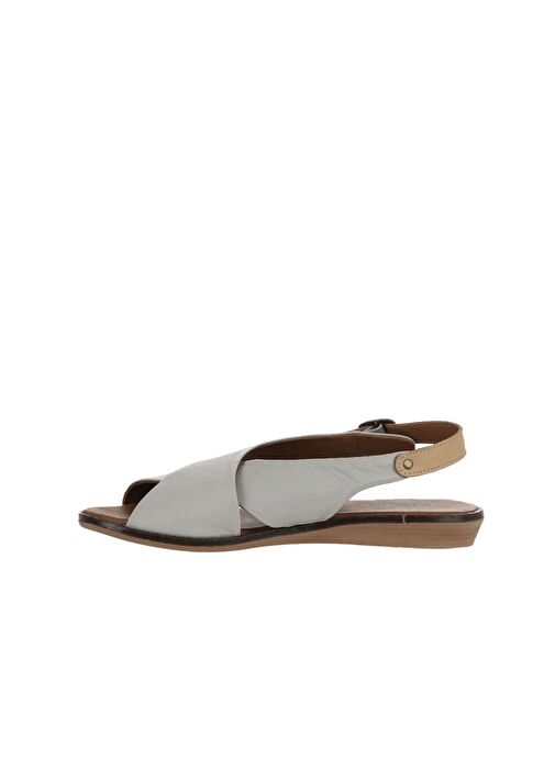 Bueno Shoes Gri Bej Deri Kadın Düz Sandalet 01wu8213 - Görsel 5