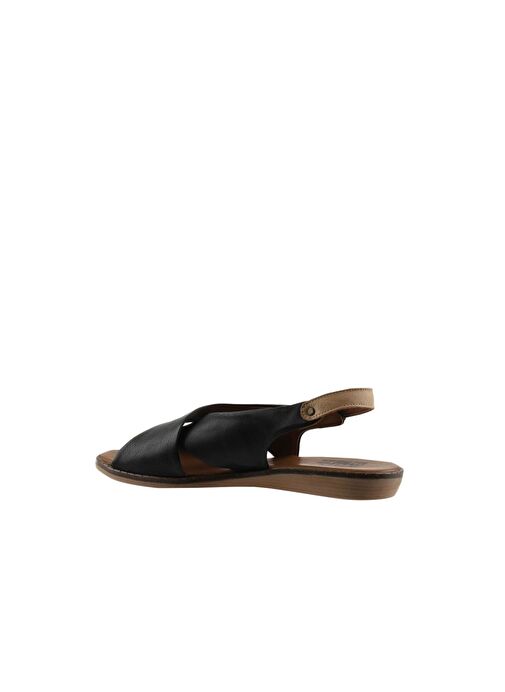 Bueno Shoes Siyah Bej Deri Kadın Düz Sandalet 01wu8213 - Görsel 6