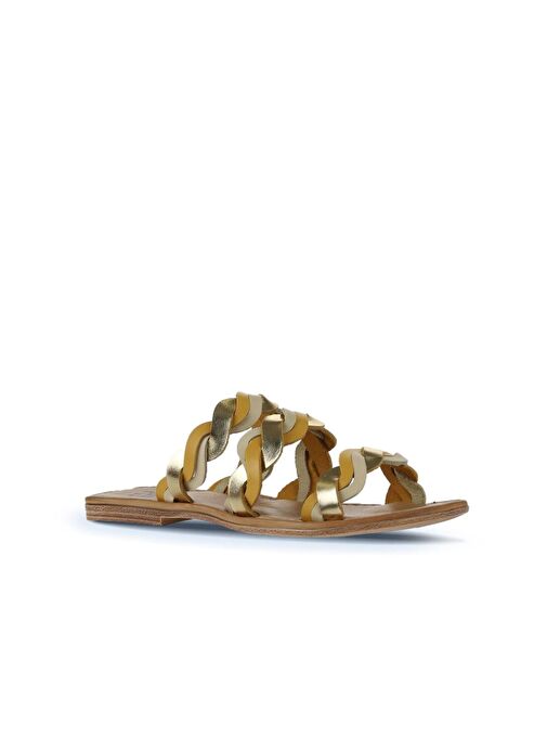 Bueno Shoes Sarı Multi Deri Kadın Düz Terlik 01wu3416 - Görsel 4