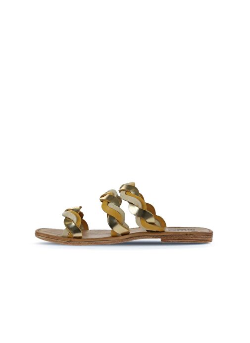 Bueno Shoes Sarı Multi Deri Kadın Düz Terlik 01wu3416 - Görsel 5