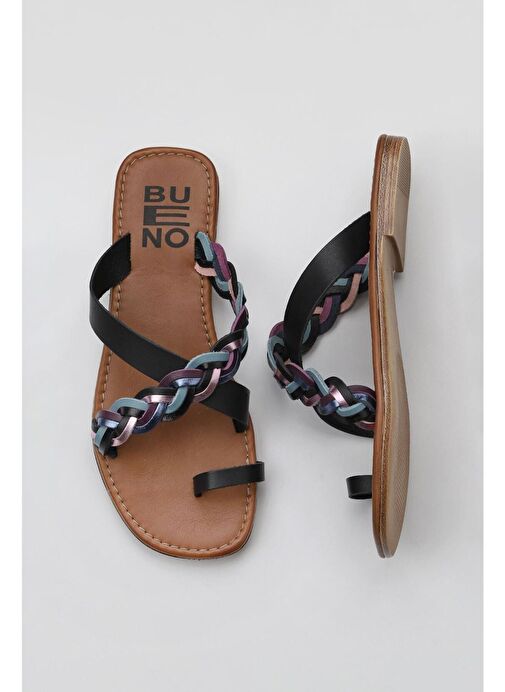 Bueno Shoes Siyah Multi Deri Kadın Parmak Arası Terlik 01wu3419 - Görsel 2