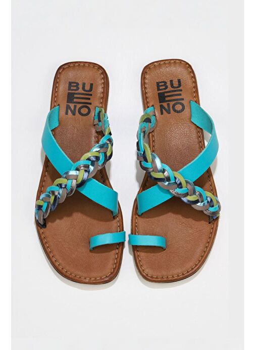 Bueno Shoes Turkuaz Multi Deri Kadın Parmak Arası Terlik 01wu3419 - Görsel 2