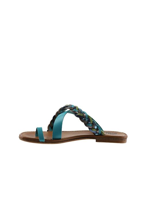 Bueno Shoes Turkuaz Multi Deri Kadın Parmak Arası Terlik 01wu3419 - Görsel 5