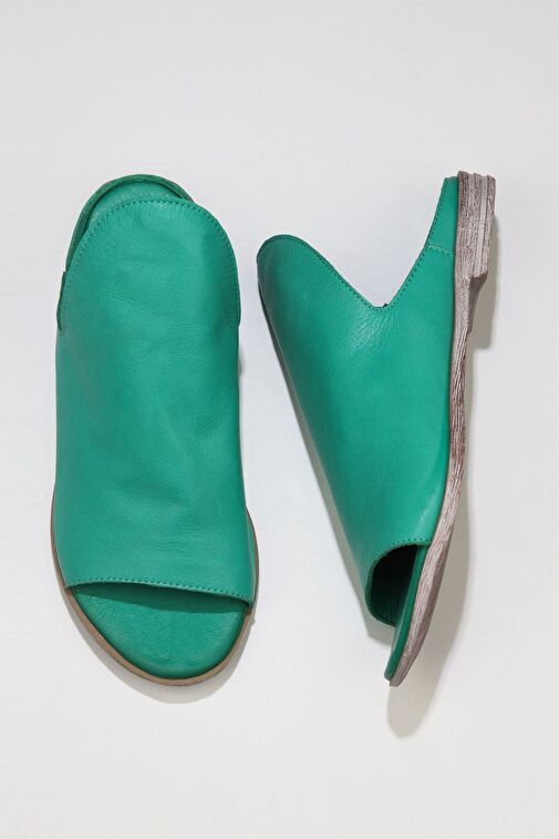 Bueno Shoes Yeşil Deri Kadın Düz Terlik 01wn5019 - Görsel 2