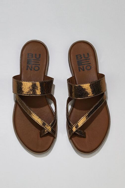 Bueno Shoes Bronz Deri Kadın Parmak Arası Terlik 01wq2012 - Görsel 2