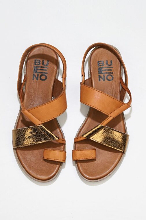 Bueno Shoes Taba Bronz Deri Kadın Parmak Arası Sandalet 01ws2513 - Görsel 2