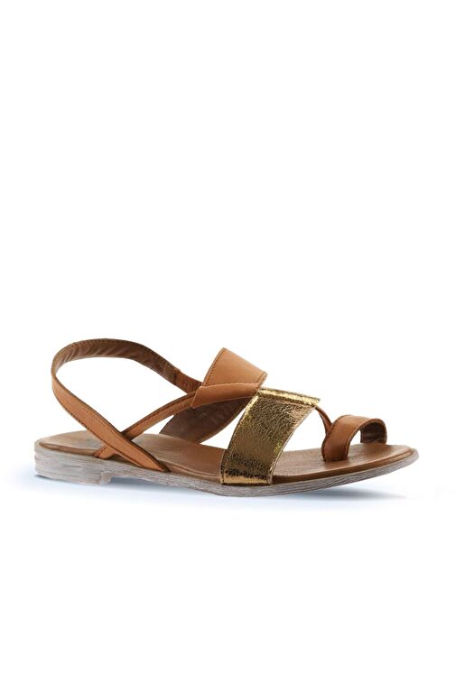 Bueno Shoes Taba Bronz Deri Kadın Parmak Arası Sandalet 01ws2513 - Görsel 4