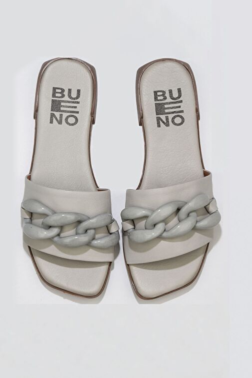 Bueno Shoes Ekru Deri Kadın Düz Terlik 01wu1815 - Görsel 2