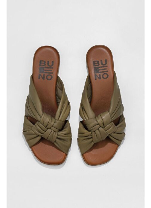 Bueno Shoes Yeşil Deri Kadın Düz Terlik 01wu8800 - Görsel 2