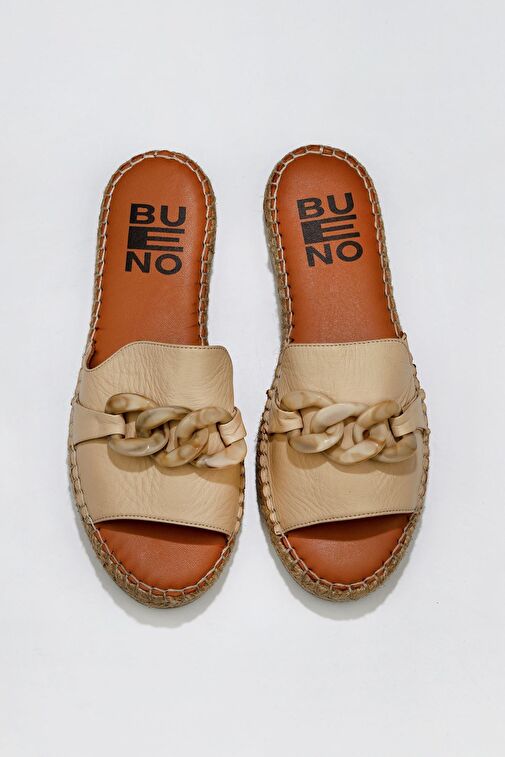 Bueno Shoes Bej Deri Kadın Espadril Terlik 01ws1821 - Görsel 2
