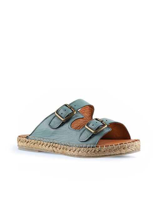 Bueno Shoes Mavi Deri Kadın Düz Terlik 01wu2518 - Görsel 4