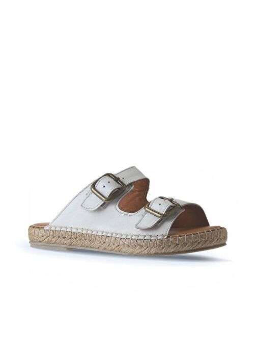 Bueno Shoes Beyaz Deri Kadın Düz Terlik 01wu2518 - Görsel 4