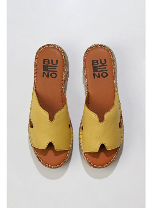 Bueno Shoes Sarı Deri Kadın Dolgu Topuklu Espadril Terlik 01wu5105 - Görsel 2