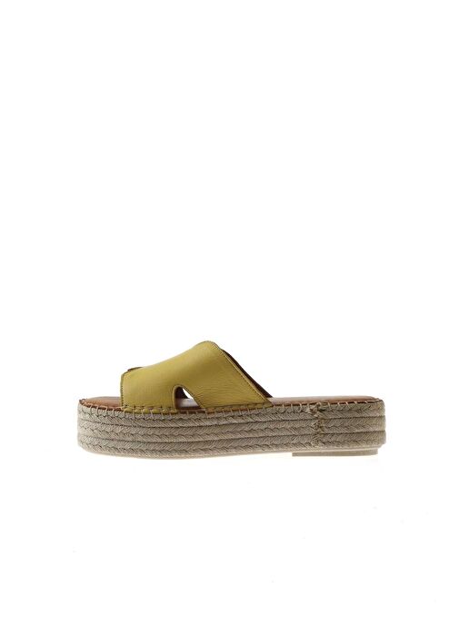 Bueno Shoes Sarı Deri Kadın Dolgu Topuklu Espadril Terlik 01wu5105 - Görsel 5