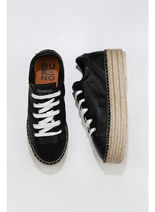 Bueno Shoes Siyah Flotter Deri Kadın Dolgu Topuklu Espadril Ayakkabı 01wu5601 - Görsel 2