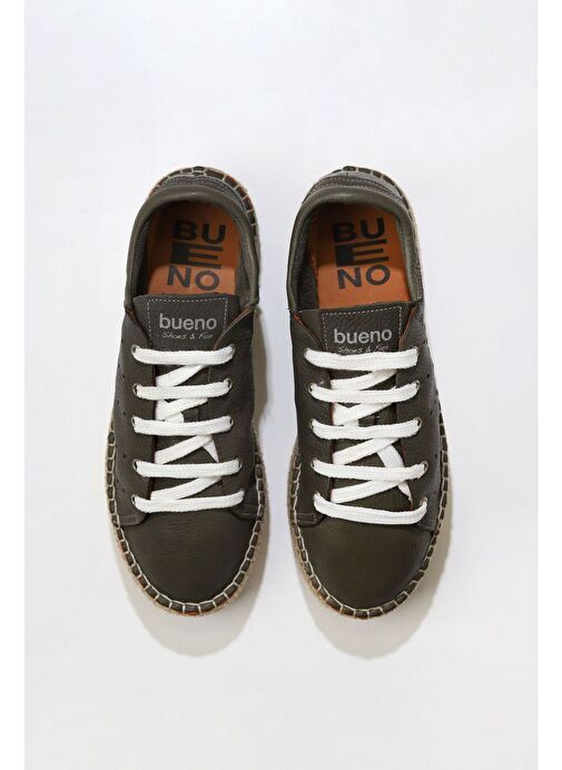 Bueno Shoes Haki Flotter Deri Kadın Dolgu Topuklu Espadril Ayakkabı 01wu5601 - Görsel 2