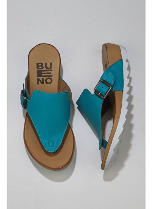 Bueno Shoes Turkuaz Deri Kadın Parmak Arası Terlik 01we0604 - Görsel 2