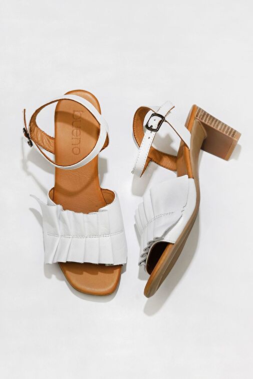 Bueno Shoes Beyaz Deri Kadın Topuklu Sandalet 01wn4000 - Görsel 2