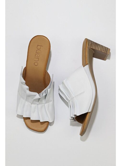 Bueno Shoes Beyaz Deri Kadın Topuklu Terlik 01wn4001 - Görsel 2
