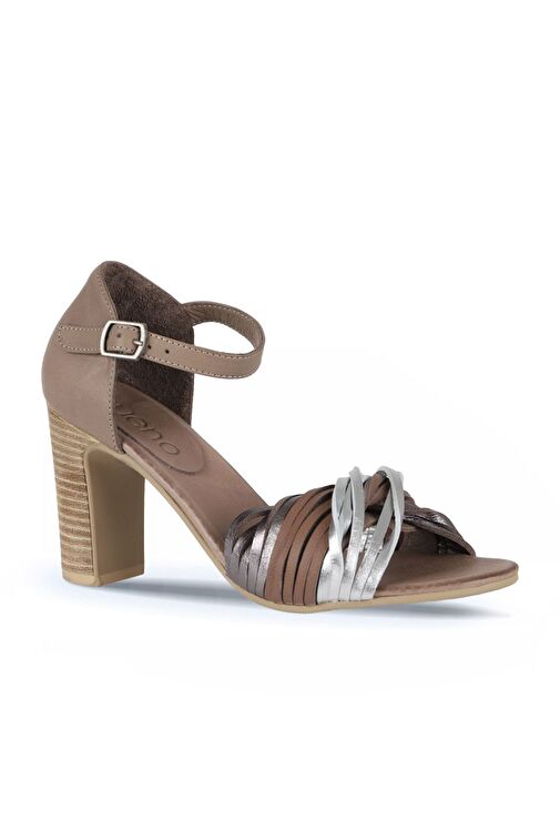 Bueno Shoes Gümüş Multi Deri Kadın Topuklu Sandalet 01wn4319 - Görsel 3