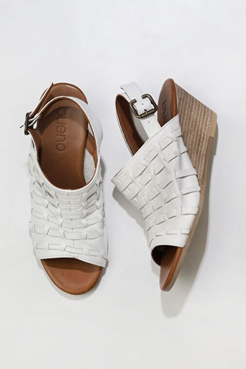 Bueno Shoes Beyaz Deri Kadın Dolgu Topuklu Sandalet 01wq7907 - Görsel 2