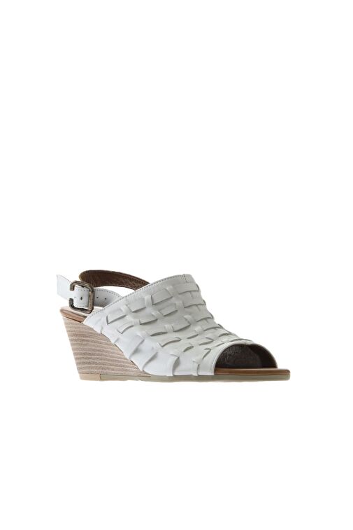 Bueno Shoes Beyaz Deri Kadın Dolgu Topuklu Sandalet 01wq7907 - Görsel 4