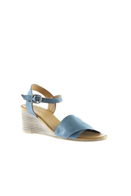 Bueno Shoes Mavi Deri Kadın Dolgu Topuklu Sandalet 01wq8601 - Görsel 4