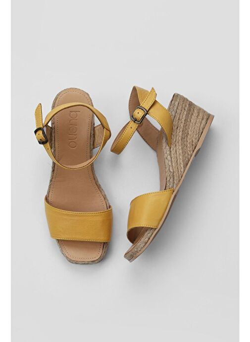 Bueno Shoes Sarı Deri Kadın Dolgu Topuklu Espadril Sandalet 01ws10304 - Görsel 2